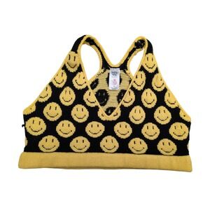 Knitty Kitty Smiley Face Knit Crop Top Retro Y2K Streetwear Festival